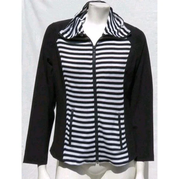 ZENERGY CHICOS Black White Striped Zip Knit Neema Jacket Top 0 US Womens  Casual - Picture 15 of 16